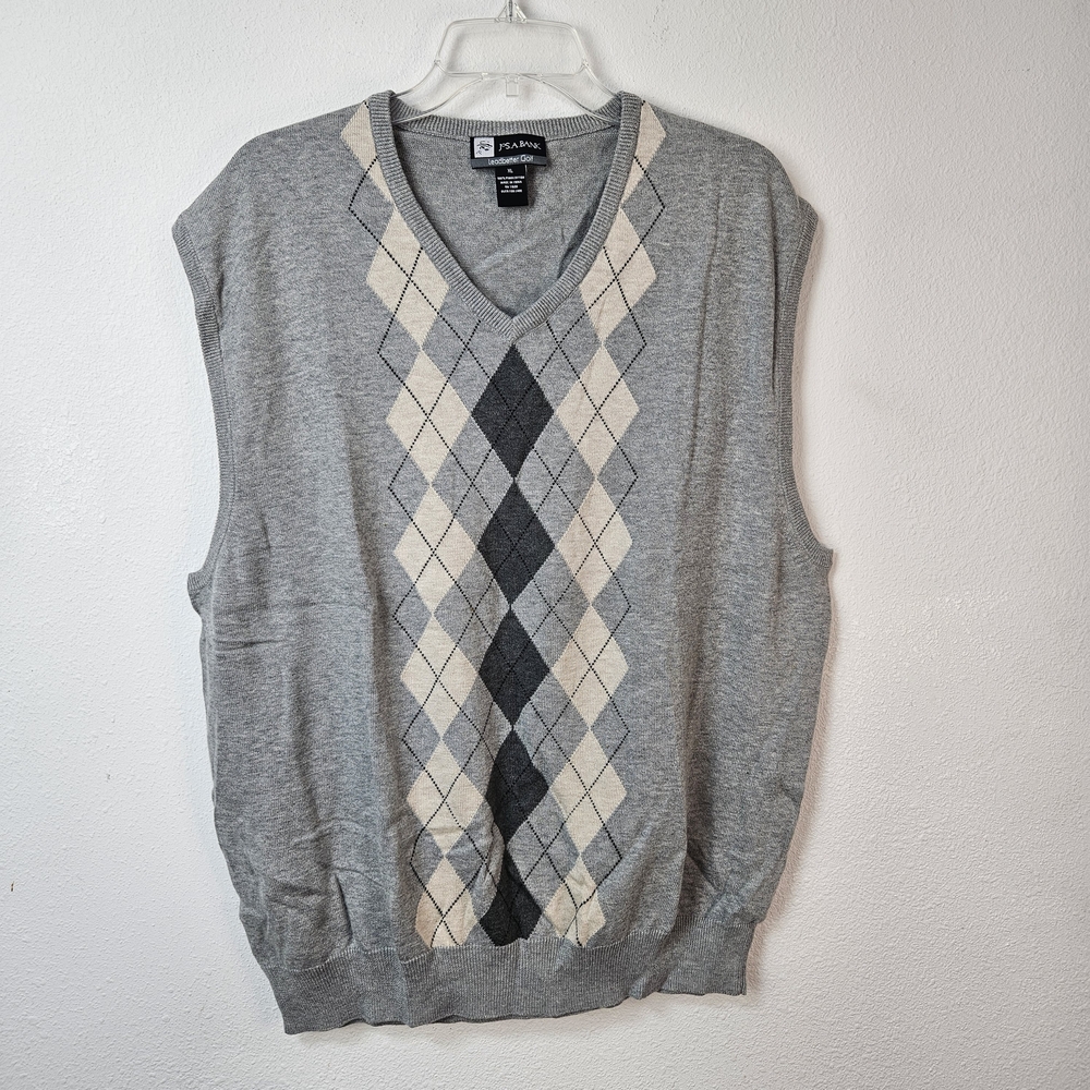 JoS.A.BANK Pima Cotton Gray Argyle Men's Sweater Vest Size XL